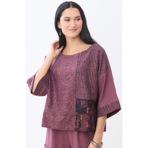 Sujaya Upcycled Patchwork Boxy Top - Sedona plum Sujaya Upcycled Patchwork Boxy Top - Sedona plum