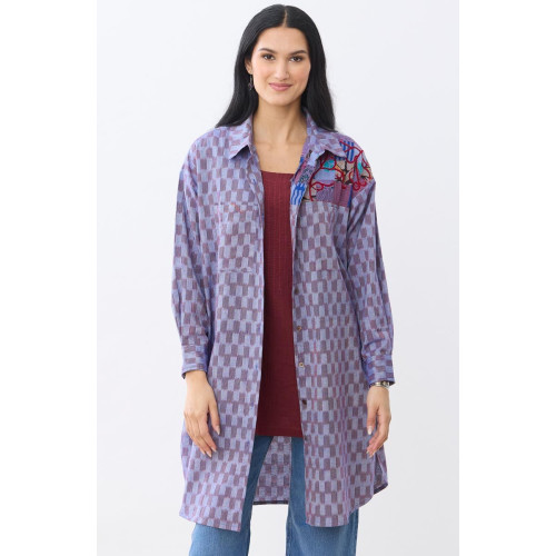Long Savani Button-Down Shirt - Light periwinkle/Multi Long Savani Button-Down Shirt - Light periwinkle/Multi