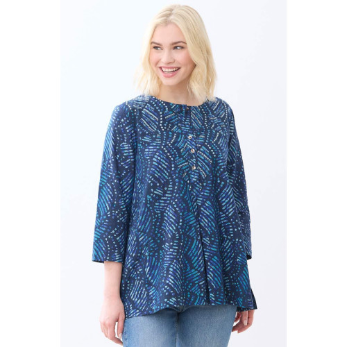 Sharuna 3/4 Sleeve Batik Print Top - Deep sea/Charcoal Sharuna 3/4 Sleeve Batik Print Top - Deep sea/Charcoal