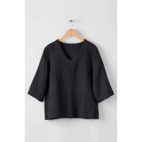 Kochi Double Gauze V-Neck Top - Black