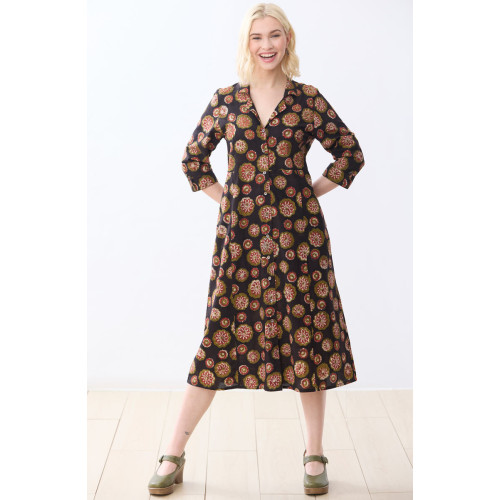 Anisha Resort Collar Fit and Flair Shirtdress - Black/Multi Anisha Resort Collar Fit and Flair Shirtdress - Black/Multi