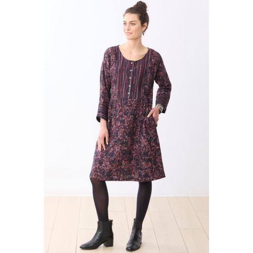 Nasreen Mixed Print Cotton Crepe Dress - Iced plum/Multi Nasreen Mixed Print Cotton Crepe Dress - Iced plum/Multi
