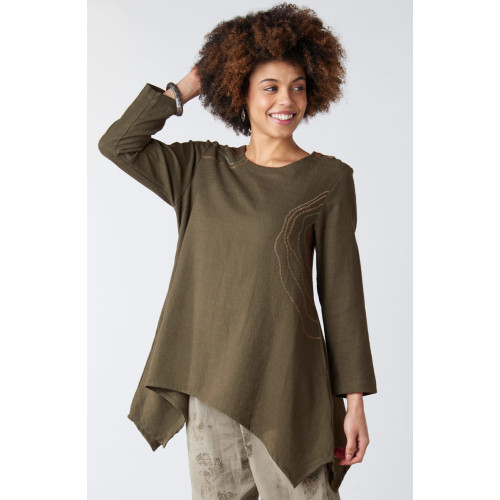 Pooja Textured Cotton Handkerchief Hem Tunic - Walnut Pooja Textured Cotton Handkerchief Hem Tunic - Walnut