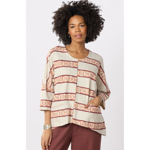Rimsha Cotton Jersey Oversized Boxy Top - Natural/Multi