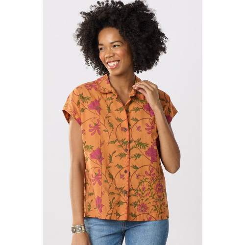 Radha Organic Cotton Button-Down Top - Honey/Multi Radha Organic Cotton Button-Down Top - Honey/Multi