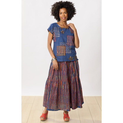 Ashiana Tiered Long Skirt - Cornflower/Multi Ashiana Tiered Long Skirt - Cornflower/Multi