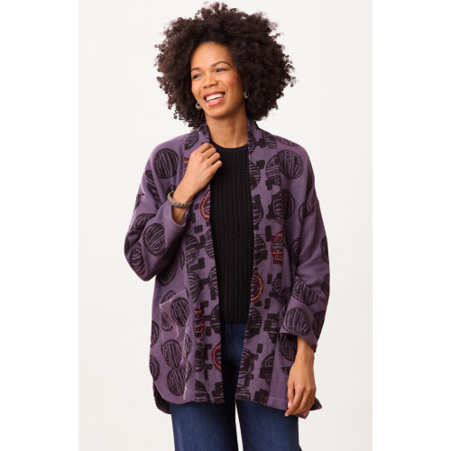 Haniya Block Print Textured Cotton Jacket - Purple Haniya Block Print Textured Cotton Jacket - Purple