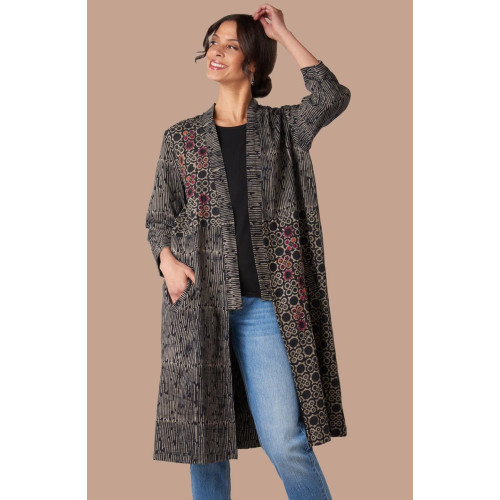 Miran Knee-Length Duster Jacket - Black
