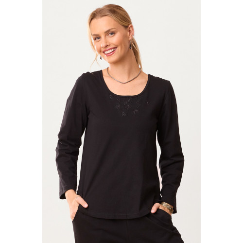 Maira Long-Sleeve Cotton Jersey Tee - Black Maira Long-Sleeve Cotton Jersey Tee - Black