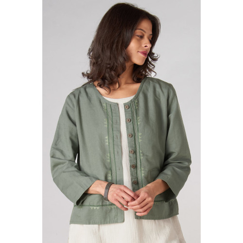 Harini Linen Cotton Boxy Jacket - Herb Harini Linen Cotton Boxy Jacket - Herb