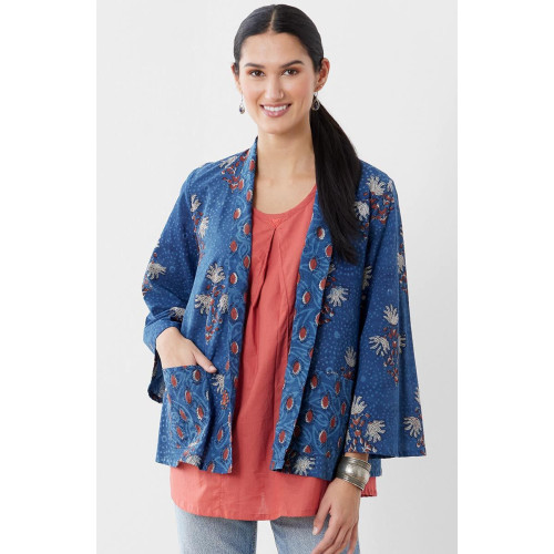 Manauli 3/4-Sleeve Swing Jacket - Indigo/Madder