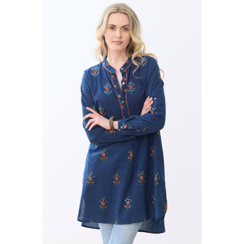 Yamini Roll-Sleeve Shirttail Kurta - Indigo Yamini Roll-Sleeve Shirttail Kurta - Indigo