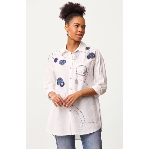 Savani Organic Cotton Embroidered Sampler Shirt - White Savani Organic Cotton Embroidered Sampler Shirt - White