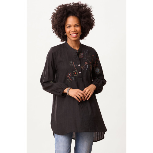 Amreli Embroidered Lightweight Tunic - Black Amreli Embroidered Lightweight Tunic - Black