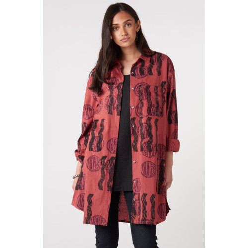 Rima Oversized Button-Down Shirt Jacket - Pomegranate Rima Oversized Button-Down Shirt Jacket - Pomegranate