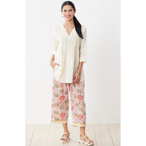 Kesari Organic Cotton Pull-On Crop Pant - Strawberry/Multi Kesari Organic Cotton Pull-On Crop Pant - Strawberry/Multi