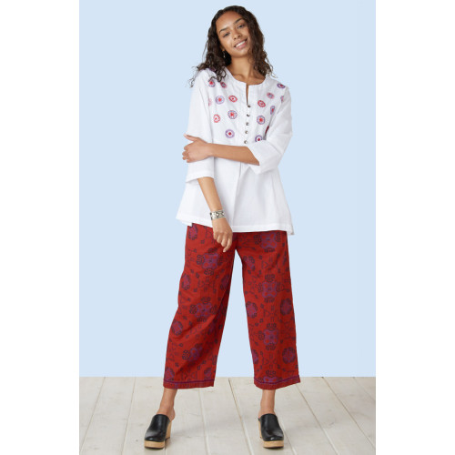 Kesari Organic Cotton Pull-On Crop Pant - Sunset red/Multi Kesari Organic Cotton Pull-On Crop Pant - Sunset red/Multi
