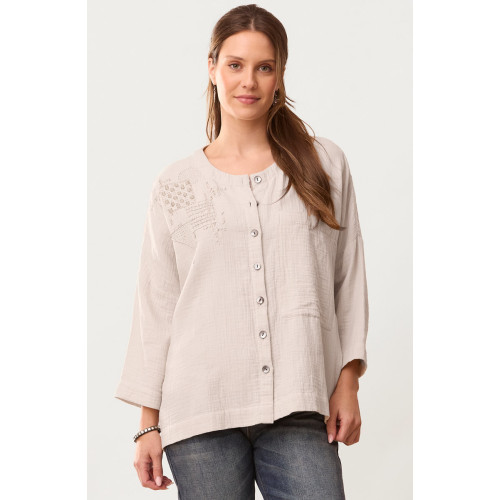 Rishra Cotton Double Gauze Embroidered Jacket - Fleur de sel Rishra Cotton Double Gauze Embroidered Jacket - Fleur de sel