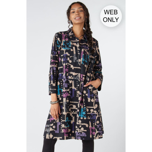 Nahila A-Line Button-Down Long Shirt - Black/Multi Nahila A-Line Button-Down Long Shirt - Black/Multi