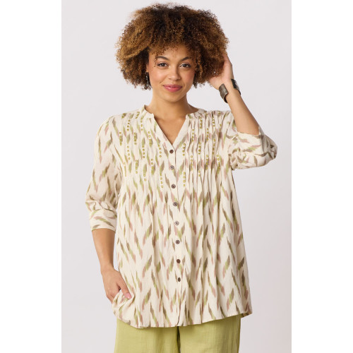Vaishali Ikat Pleated Button-Down Tunic - Natural/Multi Vaishali Ikat Pleated Button-Down Tunic - Natural/Multi