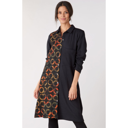 Suneera Upcycled Patchwork Long Shirt - Black/Chindi Suneera Upcycled Patchwork Long Shirt - Black/Chindi